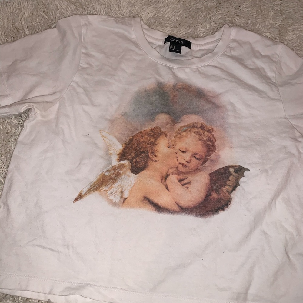 Forever 21 cropped angel graphic tee shirt
